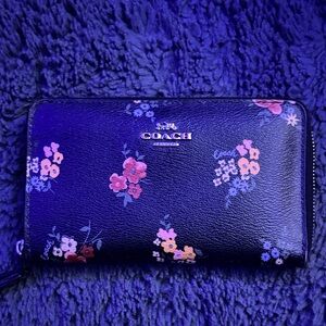Coach Black Floral Key & Card Holder